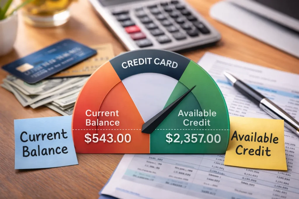 What is the difference between current balance and available credit